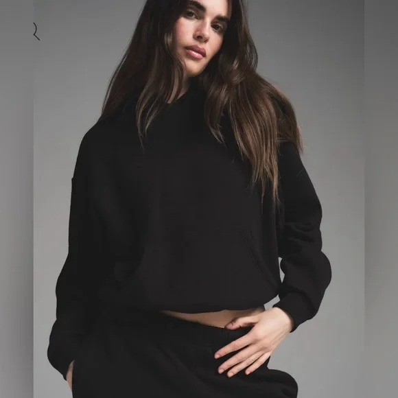 Skims Black Cotton Fleece Classic Straight Leg Sweatpant & Oversized Hoodie - Picture 7 of 10